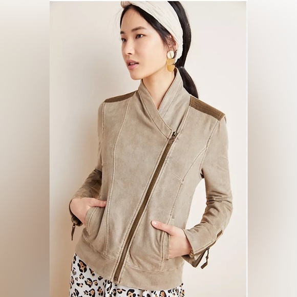 MARRAKECH Anthropologie XS French Terry Jacket Bomber Faux Suede Lightweiht Moto - Picture 1 of 11